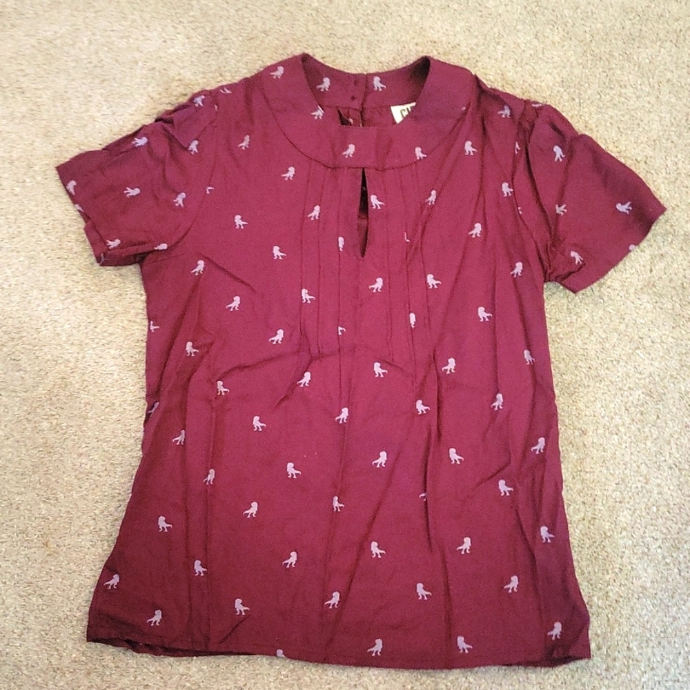 CIRCUS Dark Red vintage style blouse with TRex polka dots